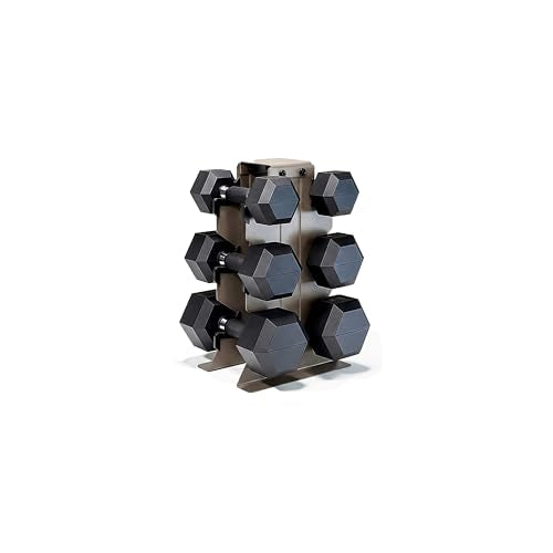CAP Dumbbell Set with Rack, Rubber Coated Hex Free Weight Set | 100–300 lb Options, Vertical Space-Saving Storage for Home Gym Strength Training - size: 100 lb Set - Tan Rack, style: Comfort Handle