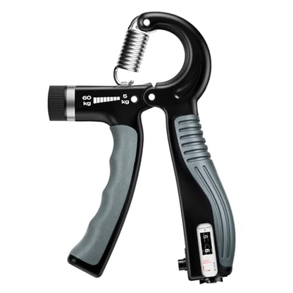 Grip Strength Trainer - Adjustable Resistance 11-132lbs/5-60kg Hand Gripper & Forearm Strengthener Device with Smart Counter for Sports & Rehab (black grey, 5-50kg)
