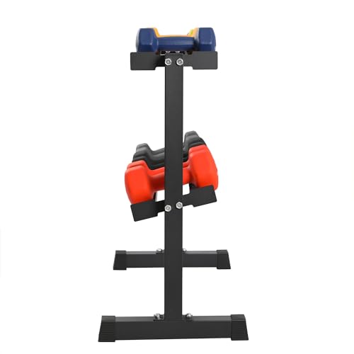146 Pound Neoprene Coated Non Slip Dumbbells with Rack for Strength Training, Includes 3, 5, 8, 10, 12, 15, & 20 Pound Sets, Multicolor