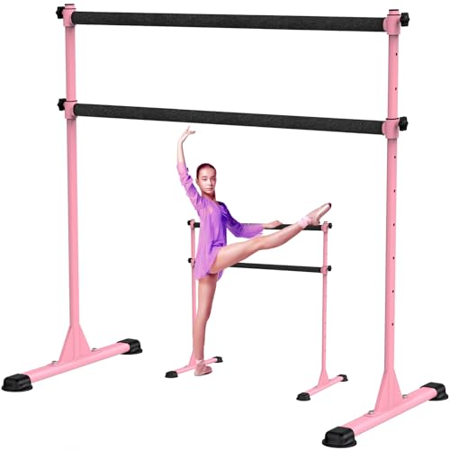 Freestanding Height Adjustable Ballet Barre - color: 4ft (Fabric Covered Crossbar, Pink)