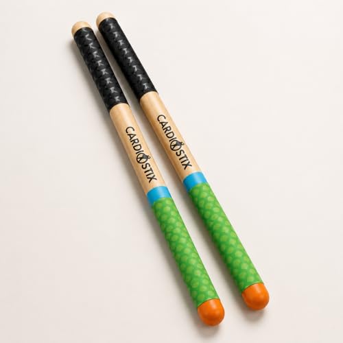 Cardiostix 8.5oz Cardio Drum Sticks per set (1 pair of sticks only) Weighted Double Grip Premium American Hickory Wood (Rainbow #3) | Drumming, Fitness, Aerobic Class - color: RAINBOW #3