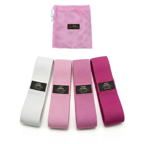 Fabric Resistance Bands - 4-Pack Booty, Hip & Leg Workout Bands for Men and Women - Non-Slip Fabric Loops with 4 Resistance Levels - Includes Mesh Carry Bag