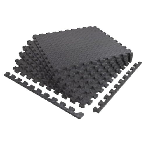 Foam Floor Gym Mats with Interlocking Tiles, .47" Thick, 24"x24",6-Pack, 24 Square Feet, Diamond Plate Design, Grey