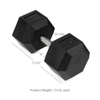 Titan Fitness Free Weights, Rubber Coated Hex Dumbbell, Straight Stainless Steel Handle, Strength Training, Full Body Workout - style: 110 pound Pair