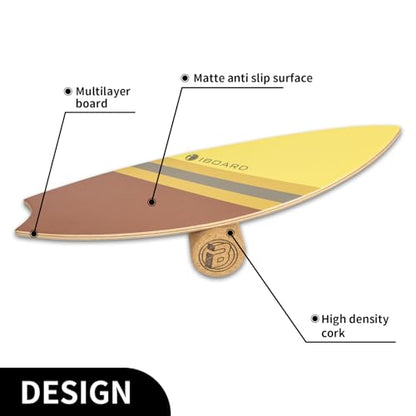 Premium Balance Board Trainer With Rollers - 10 Layer Wooden Exercise Non-slip Surface Fish Tail for Surfing, Paddle, Yoga, Training