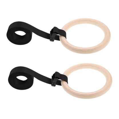 POPETPOP Wooden Gymnastics Rings with Adjustable Straps Versatile Fitness Equipment for Bodyweight Training Home Workouts and Strength Conditioning Durable Design for Enhanced Performance