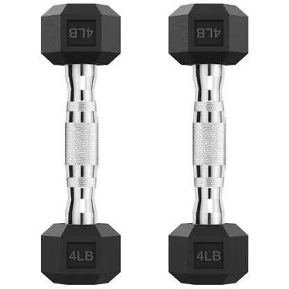 HANDBODE Hex Dumbbell Set, 2.5-65 lb Rubber Encased Exercise & Fitness Dumbbells, Weights Dumbbells Set of 2, Hand Weight for Strength Training - size: 4 lb, Pair, style: Chrome Handle