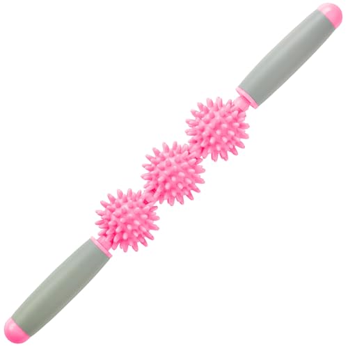 Coolife Fascia Muscle Roller - Cellulite Massager - Fascia Roller for Cellulite and Sore Muscles - Neck, Leg, Back, Body Deep Tissue Massage Stick Tools - 3 Balls Size Version - color: Pink
