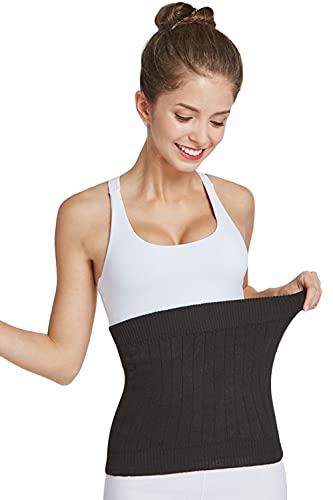 Thermal Cashmere Knit Lumbar Warmer Lower Back Support Belt Brace Stomach Kidney Warmer Abdominal Binder Belly Wrap - color: Black, size: L suggest 60-75KG