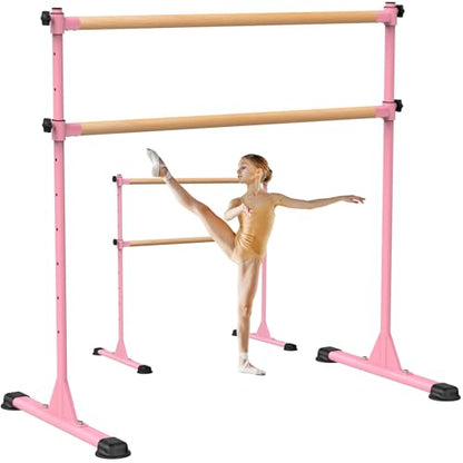 Dolibest Freestanding Ballet Bar, Height Adjustable Ballet Bar, Heavy Duty Dance Bar, with Non-Slip Rubber Pads, Enhanced Stability, Dance/Yoga/Fitness Stretching Bar, Ideal for Kids and Adults - color: Pink- 4ft Wooden Cross Bar