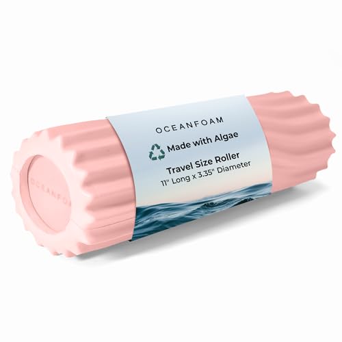 Ripple Travel Foam Roller (11" x 3.35") Firm Mini Foam Roller for Physical Therapy, Deep Tissue Massage, Back Pain - High Density, Ergonomic Wave Textured - Yoga, Pilates, Exercise (Blush) - color: Blush