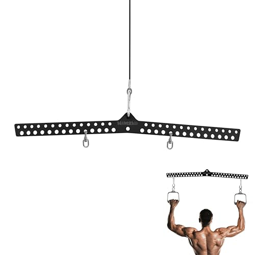 Multi-Grip LAT Pull Down Bar Hardened Powder-Coated Finish, 360° Rotating Stainless Steel Adapter, Neutral & Wide Grip Spreader Bar for Pulley System Gym & Cable Machines - color: BLACK-32in