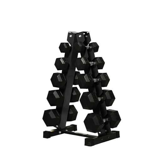 RitFit Rubber Hex Dumbbell Set with Storage Weight Rack - style: 300 LBS (10-50LB)