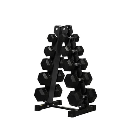 RitFit Rubber Hex Dumbbell Set with Storage Weight Rack - style: 300 LBS (10-50LB)