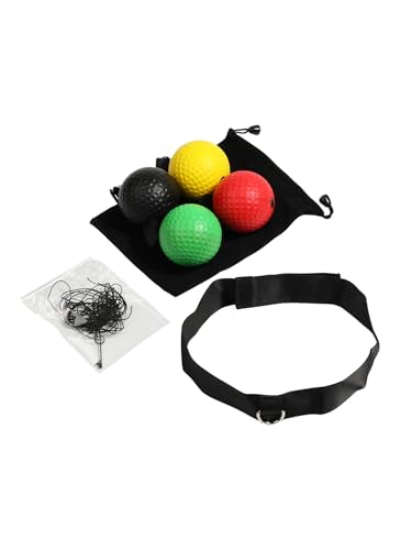 Boxing Reflex Ball Headband Set, 4 Difficulty Levels for Hand Eye Coordination Training, Adult Boxing Reflex Ball Set with Adjustable Headband (Black, Red, Yellow, Green)