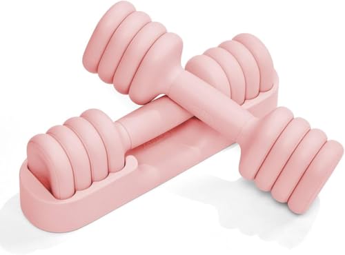 YOTTOY Adjustable Dumbbell Set of 2, 4-in-1 Hand Weights for Women at Home, Compact Free Weights Dumbbells Set with Soft Grip and Base, 2-5 lbs Each for Home Gym - color: Pink