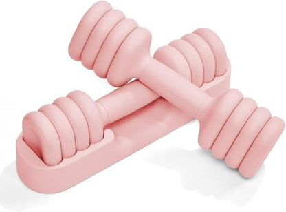 YOTTOY Adjustable Dumbbell Set of 2, 4-in-1 Hand Weights for Women at Home, Compact Free Weights Dumbbells Set with Soft Grip and Base, 2-5 lbs Each for Home Gym - color: Pink