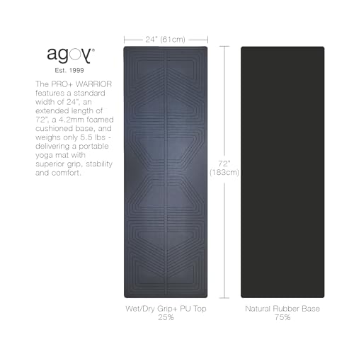 agoy PRO+ WARRIOR - Premium Non-Slip Yoga Mat – Eco-Conscious Design - PU Mat With Wet/Dry Grip+ - Focus Alignment - Lazer-Etched Technology - A Portable Standard Size Mat for All Styles of Yoga