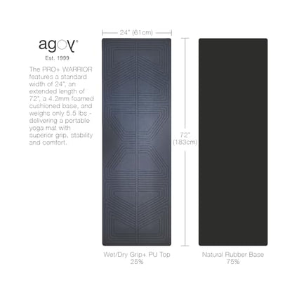 agoy PRO+ WARRIOR - Premium Non-Slip Yoga Mat – Eco-Conscious Design - PU Mat With Wet/Dry Grip+ - Focus Alignment - Lazer-Etched Technology - A Portable Standard Size Mat for All Styles of Yoga