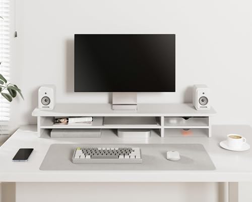 Fenge Monitor Stand, Desk Computer Riser with Frosted Storage Drawer, White - color: White