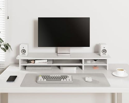 Fenge Monitor Stand, Desk Computer Riser with Frosted Storage Drawer, White - color: White