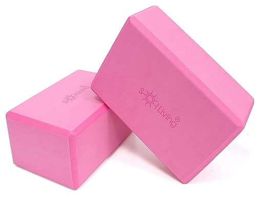 Sol Living Yoga Blocks 2 Pack High Density EVA Foam Yoga Cushion Stretching Pilates Meditation Exercise Equipment Support Deepen Poses Odor Free Non Slip Yoga Accessories - 4" x 6" x 9"- Pink - color: Pink
