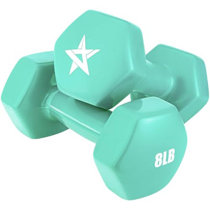 Yes4All Vinyl Hexagon Dumbbell - Dumbbells Set of 2 Hand Weights for Home Gym & Strength Training (2-15 lbs Weight Options) - color: D. 8 lbs - Bermuda - Pair