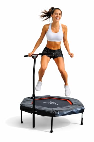 Teamson by Crowntec 50'' Steel Fitness Trampoline, 286 LBS Max Load Mini Rebounder with Handlebar, UV-Resistant Steel Exercise Trampoline for Indoor/Outdoor Workout, Red