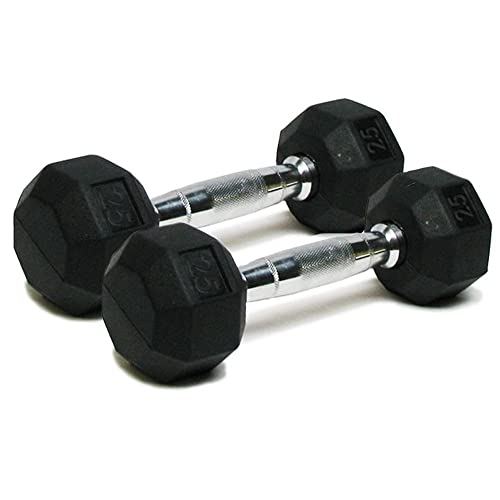 Deluxe 6-Sided Rubber Dumbbells - 3-25 lb. Pairs