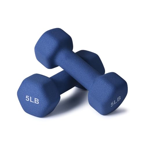 Portzon Dumbbells Neoprene with Non Slip Grip weight for Total Body Workout Exercise and Muscle Toning Compatible with of 2 Set,1-15 LB, Anti-Slip, Anti-roll, Hex Shape - color: Dark Slate Blue, size: 05-Pound,Pair