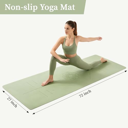 U&M Professional Non Slip PU Yoga Mat with Carrying Strap & Alignment Line, 72"x27" Extra Wide 0.2" Thick Exercise Mat for Home Gym | Sweatproof High Density | Anti-tear | Textured Surface | Natural Rubber Bottom Workout Mat for Women & Men Yoga Pilates F