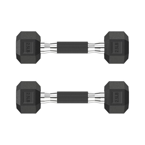 HANDBODE Hex Dumbbell Set 2.5-65 lb, Rubber Encased Hex Dumbbells for Home Gym, Weights Dumbbells Set of 2 Hand Weights for Strength Training & Fitness Exercise - size: 2.5 lb, Pair, style: Comfort Grip