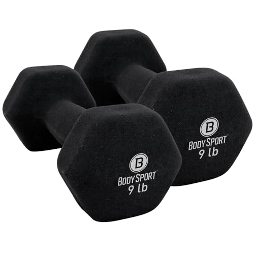 Body Sport Neoprene Dumbbell Weight - Latex-Free, Strength Training Equipment for Home Fitness & Gym Workouts - size: 9 pounds