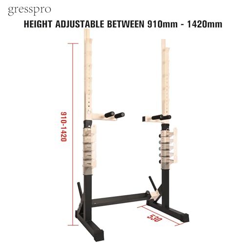 Gresspro Barbell Rack Stand with Dip Bar Attachment - Multifunctional Adjustable Squat Rack, Heavy-Duty Dumbbell Rack, Strength Training Dip Station, Home Gym Equipment Max Load 550lbs - color: Black