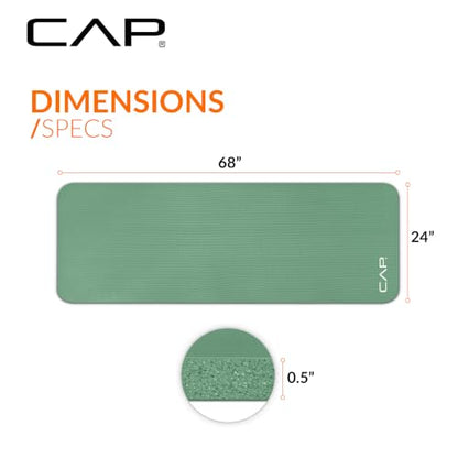 CAP Barbell 1/2-Inch High Density Exercise Yoga Mat with Strap | Multiple Options