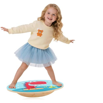 Jomifin Kids Wobble Balance Board - Wooden Rocker Board for Toddlers & Children, 123 LBS Durable Montessori Sensory Training Toy, - color: Red