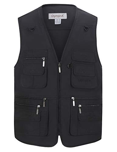 Gihuo Men's Fishing Vest Utility Safari Travel Vest with Pockets Outdoor Work Photo Cargo Fly Summer Vest - color: Black, size: X-Large