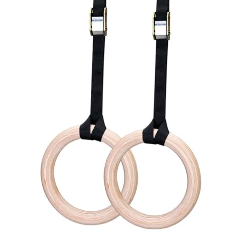 19/25mm Wood Gymnastics Rings 2Pcs For Adult Fitness Calisthenics Strength Training Equipment For Enhanced Workout Control, Solid Birch Wooden, Non-Slip Grip