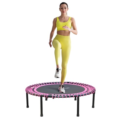 Fitness Trampoline for Adults and Kids, Indoor Rebounder Exercise Trampoline for Workout Fitness for Quiet and Safely Cushioned Bounce Workout (Without Handles, Pink)