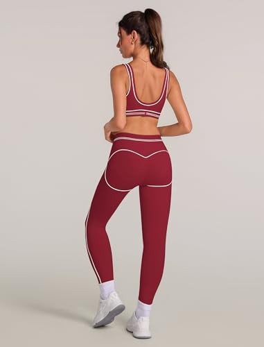 ABOCIW Women 2 Piece Workout Sets Color Block Sports Bra High Waist Tummy Control Leggings Gym Yoga Pilates Outfits