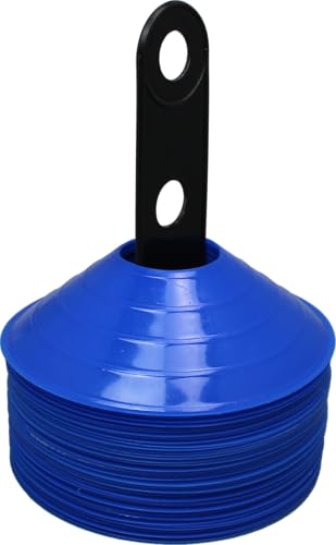 BlueDot Trading High Visibility Disc Cones for Sports, Agility Training, Soccer, Football, Field Cone Markers for Adults or Kids, Blue, Quantity 20-Pack