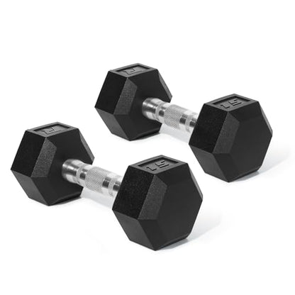 Ritfit 5-650 LBS PVC Encased Hex Dumbbell Sets with Optional Rack for Home Gym, Hand weight with Chrome Handle for Strength Training,Workouts - style: 2X15LBS
