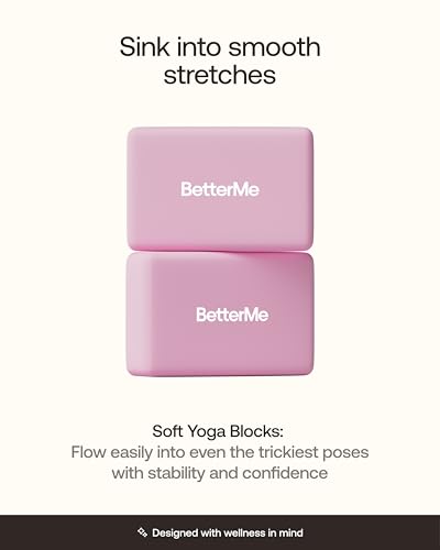 BetterMe Yoga Blocks Set of 2 – High Density Foam Yoga Blocks for Stretching, Pilates & Workouts – Lightweight Non-Slip Exercise Blocks for Flexibility & Balance
