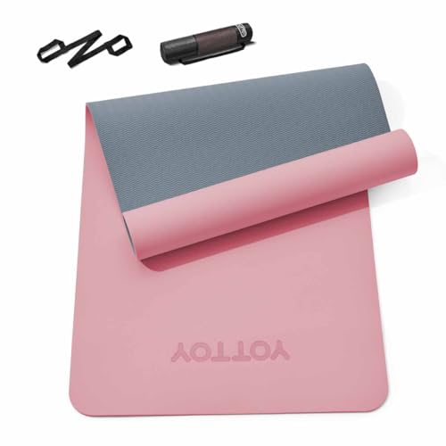Yoga Mat,Non-Slip TPE Exercise Mat(1/4 Inch) for Pilates, Fitness & Barefoot Workouts, Home Gym Studio with Strap & Bag