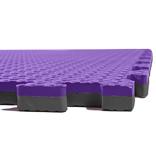 1" Extra Thick 48 sq ft Reversible EVA Gym Foam Floor Mat Tiles (24" x 24"), Steel Pattern, 12 pcs, Black/Purple
