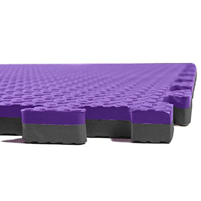 1" Extra Thick 48 sq ft Reversible EVA Gym Foam Floor Mat Tiles (24" x 24"), Steel Pattern, 12 pcs, Black/Purple