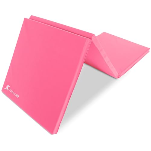 ProsourceFit Tri-Fold Folding Thick Exercise Mat 6’x2’ with Carrying Handles for MMA, Gymnastics, Stretching, Core Workouts - color: Pink, style: PACK OF 1