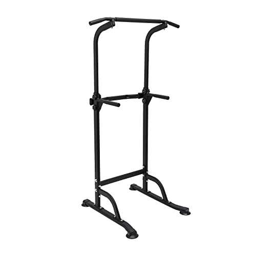 Parallel Bars Power Tower Adjustable Dip Station Pull Up Bar Push Up for Home Gym Strength Training Body Building Workout Equipment Standing Pull Up Pillar Impregnation Station, Black