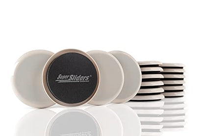 Super Sliders 3-1/2" Medium Round Reusable Furniture Sliders for Carpet, Anti-Slip Protective Furniture Moving Pads for Beds, Sofas, Dressers, Set of 16, Beige