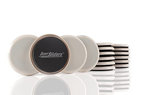 Super Sliders 3-1/2" Medium Round Reusable Furniture Sliders for Carpet, Anti-Slip Protective Furniture Moving Pads for Beds, Sofas, Dressers, Set of 16, Beige